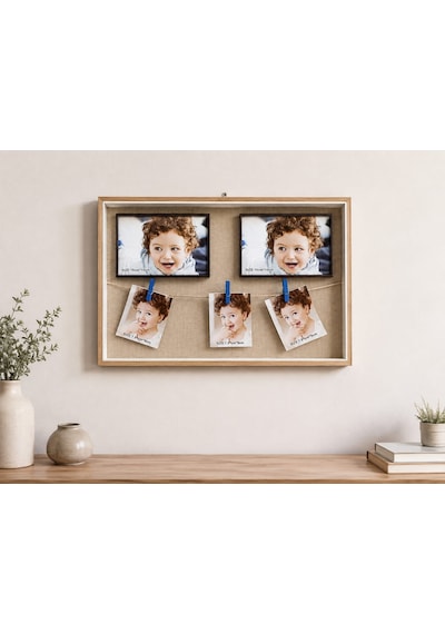 Ahşap İpli Mandallı Fotoğraf Çerçeve – 27 × 42 cm | Kişiye Özel Fotoğraf Baskısı Dahil