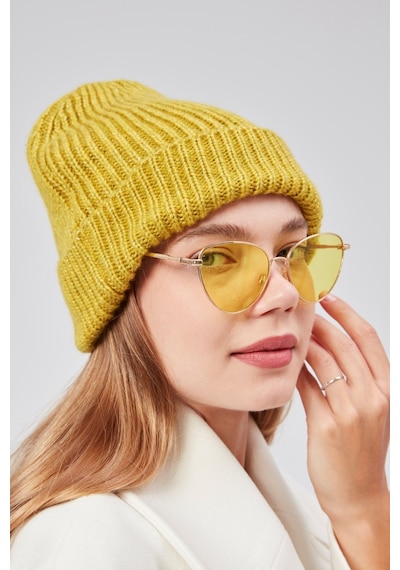 Derikem Basic Şık Standart Lüks Unisex Tiftik Bere Hardal