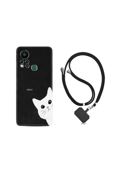Infinix Hot 11S Kılıf İpli Boyun Askılı Desenli Silikon Çılgın Kedi 1895