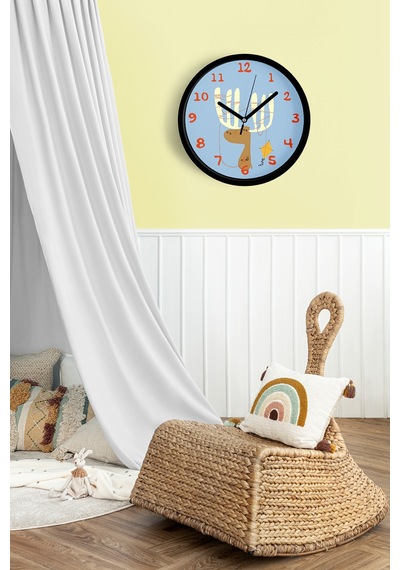 Uçurtma Uçuran Sevimli Geyik Çocuk Odası Duvar Saati - 25cm - Önü Camlı Siyah Kasa-jh1022 Siyah