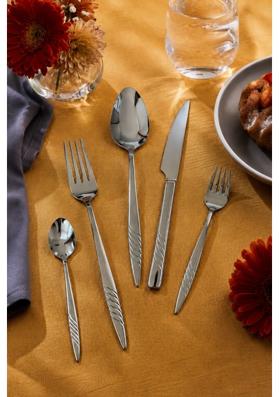 Salkım 30 Vibe Steel Parça 6 Kişilik Çelik & Kutulu Çatal & Kaşık & Bıçak Takımı Gümüş