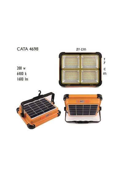 Astec Unichrome Güneş Enerjili Solar 200w Watt Led Projektör Taşınabilir Sarı Beyaz Ve Çakar Işık Lamba