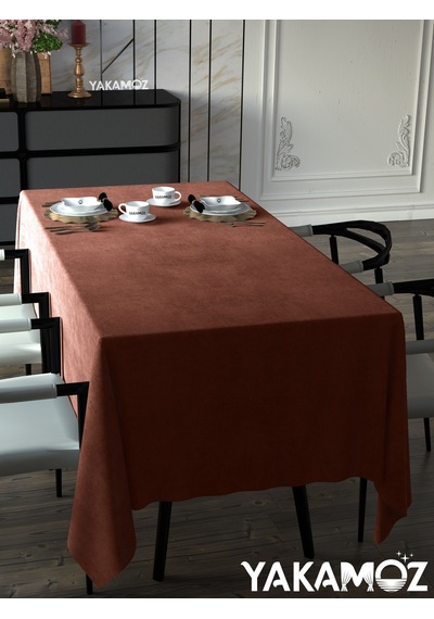 Kiremit Rengi Kadife Dokulu Masa Örtüsü Dertsiz Velvet Touch Serisi Kiremit