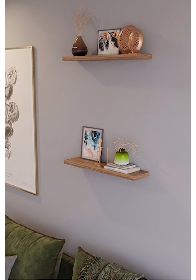 Alpa Ev Mobilya Minimal 2'li Duvar Rafı Seti Dekoratif Raf 50x15 Cm Atlantik Çam