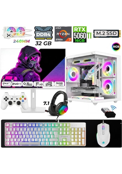 Xaser Moon Cube X20 R7-5700X 32 GB 1 TB M.2 Nvme SSD 16 GB RTX5060Ti 24.5" Free Dos Masaüstü Oyuncu Bilgisayarı