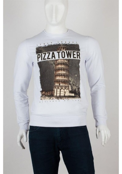 Pisa Kulesi Unisex Pamuklu Slim Fit Sweatshirt Large