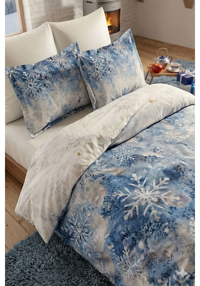 Özdilek Snowflake Nevresim Takımı Çift Kişilik - Mavi Renkli