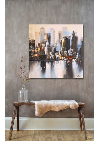 Şehir El Yapımı Yağlı Boya Tablo 95x95cm