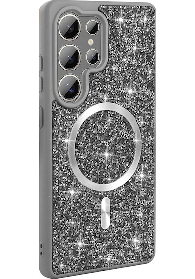 Galaxy S25 Ultra Uyumlu Kılıf Pırlanta Tasarımlı Magsafe Şarj Özellikli Zore Mozaik Silikon Kapak - Gri