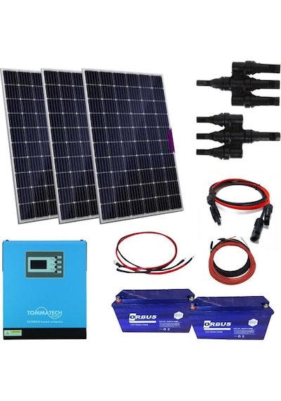 Güneş Enerjisi Bağ Evi Solar Paketi 3KVA İnverter 350W Güneş Paneli 150AH Jel Akü