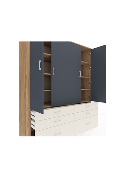Kronos Gardrop 8 Raflı 6 Çekmeceli 4 Kapaklı 176x59x221 Çam-antrasit/aytaşı Beyaz Kronos Gardrop 8 Raflı 6 Çekmeceli 4 Kapaklı 176x59x221 Çam-antrasit/aytaşı Beyaz