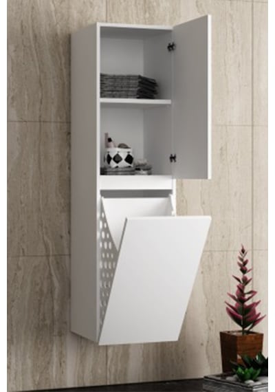 Yıldız 55+35 Cm Beyaz Mdf Sepetli Asma Banyo Dolabı Takımı Beyaz