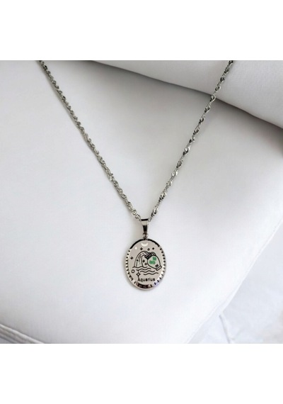 Kadın Mineli Çelik Kova Burç Kolye 796018 Gümüş