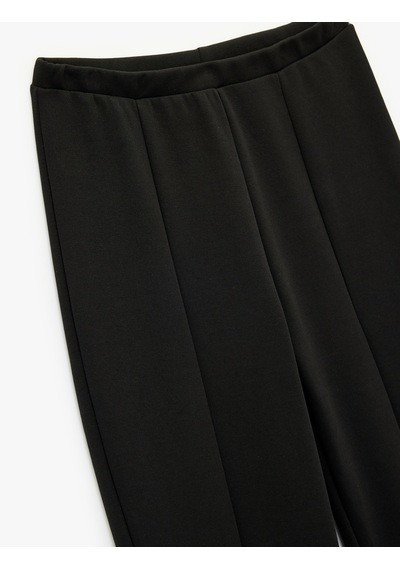 Koton Nervürlü Pamuklu Slim Fit İspanyol Paça Tayt Pantolon Siyah 6wal40099ık Siyah