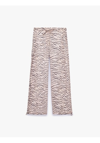 Koton Rahat Kalıp Beli Bağlamalı Cepli Geniş Paça Zebra Desenli Pantolon Bej Desenli 7wal40046ıw Ekru