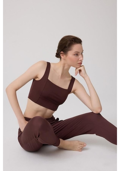 Cottonhill Kahverengi Kare Yaka Crop Top Büstiyer Kahverengi