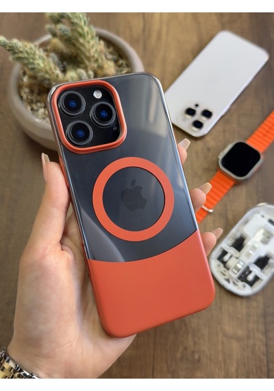 Apple iPhone 16 Pro Max Magsafe Uyumlu Mika Sararmaz Kılıf Soocase720 Turuncu