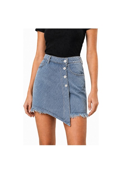 J&kstores Asimetrik Kesim Jean Denim Şort Etek Kar Yıkama