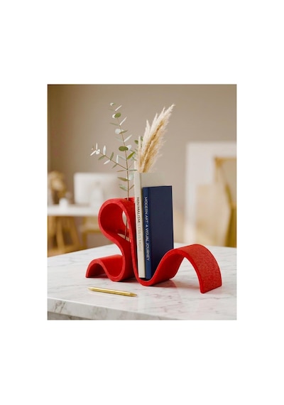 Bii Flow Modern Kıvrımlı Dekoratif Kitap Tutucu Stand Ev Aksesuarları - Kırmızı 23x13 Cm