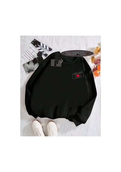 Tarzsokak Biskilet Yaka Sweatshirt Siyah I Miss You Özel Tasarım