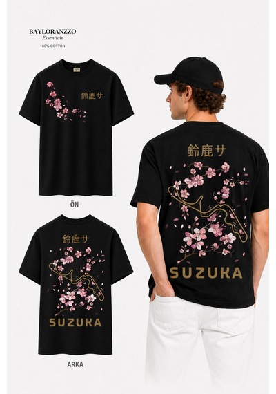 Bayloranzzo Suzuka %100 Pamuk Heavy Cotton Premium Kalite Unisex Tişört Siyah