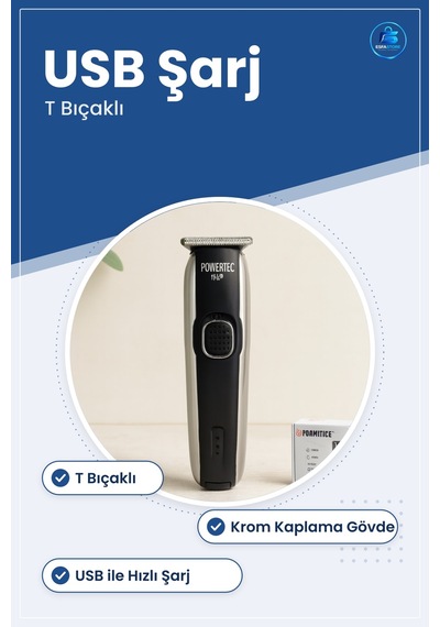 Tıraş Makinesi Saç Sakal Ense Çizim Usb Şarjlı T Bıçaklı Krom Göv