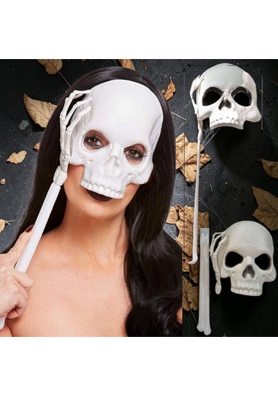 Yüksek Kalite Tutmalı Beyaz Kuru Kafa Maskesi 44x17 Cm Cadılar Bayramı Korku Maskesi Halloween Mask
