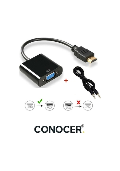 Hdmı To Vga Dönüştürücü Adaptör Mikro Usb Güç Ve Aux Ses Destekli 1080p Full Hd Görüntü Aktar