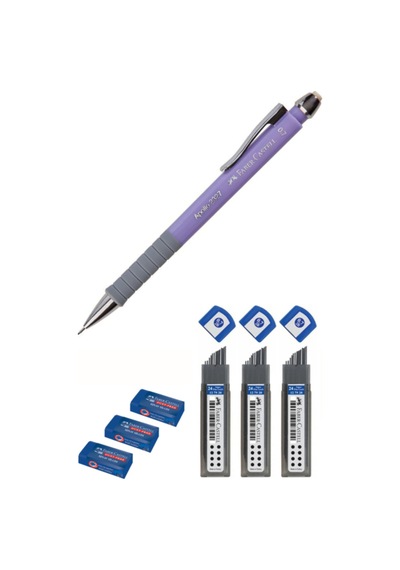 Faber Apollo 0.7 Uçlu Kalem Mor + Faber Sınav Silgisi + Faber 0.7 Uç Mor