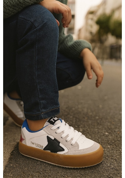 Sstar Beyaz Gümüş Kız Çocuk Cırtlı Bantlı Sneaker Spor Ayakkabı Beyaz - Gri