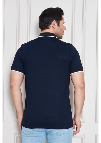 Erkek Jeuss Oysho Kumaş Fermuarlı Yakalı Lacivert Tshirt