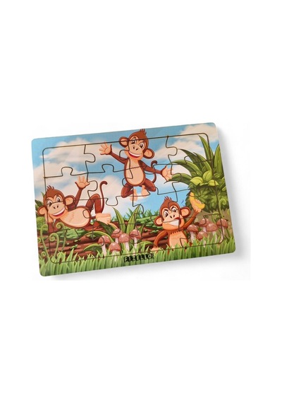 Maymunlar 16 Parça Eğitici Öğretici Ahşap Çocuk Puzzle Yapboz Bebek Çocuk Oyuncak