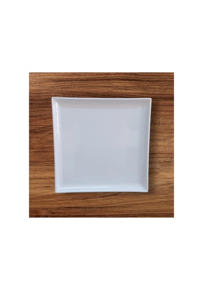 12'li Beyaz Kare Melamin Sunum Tabağı 30x30 Cm Meze, Tatlı, Ana Yemek İçin Beyaz