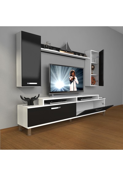Decoraktiv Ekoflex 7 Slm Krom Ayaklı Tv Ünitesi Tv Sehpası Beyaz - Siyah