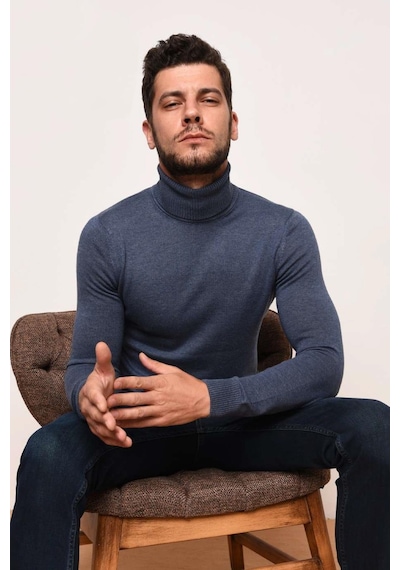 Slimfit Boğazlı Likralı Erkek Triko Kazak 001