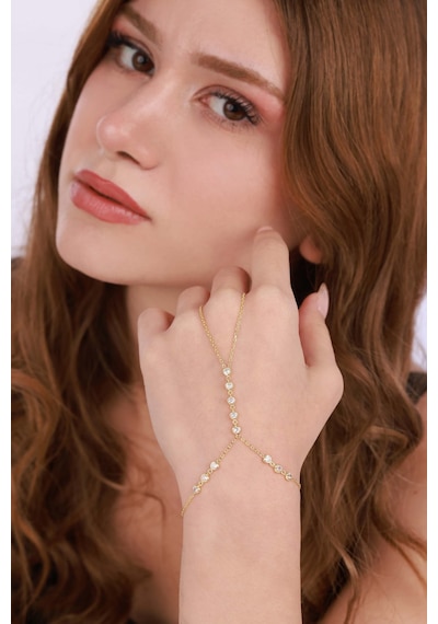 Beyaz Taşlı Kalpli Gümüş Şahmeran Bileklik - Rose Renk Gold