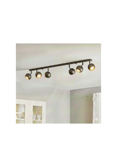 Gu10 Hareketli Başlıklı Led Spot Tavan Avize 150 Cm Gri Patinalı Fırçalı Füme Küre Os Ram Led Ampül Siyah
