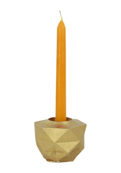 Mumluk Şamdan Tealight Ve İnce Mum Uyumlu Prizma Model - Altın