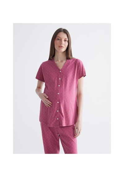 Lcw Dream Bordo V Yaka Desenli Hamile Pijama Takımı