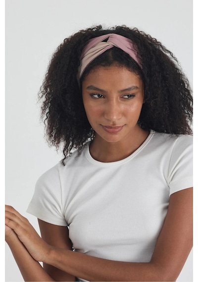 Butikgiz Beyaz Kısa Kol Bisiklet Yaka Vücuda Oturan Kaşkorse Crop + Bandana Set %100 Pamumklu, Esnek Rahat Beyaz-gül Kurusu-bej