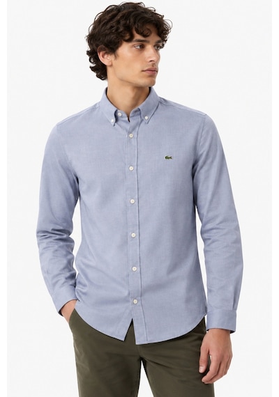 Lacoste Mens Slim Fit Gray Cotton Shirt Dar Kesim Pamuklu Erkek Gömlek Gri