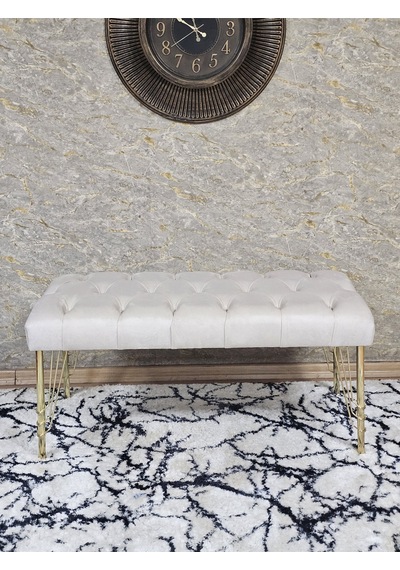 Zafir Gold Tel Ayaklı 90 Cm Puf Bench - Puf - Bench - Kasalı Oturak - Oturak - Yatak Ucu Puf Krem
