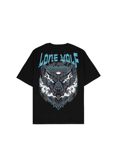 Adrift Lone Wolf Siyah Oversize Unisex T-shirt Siyah