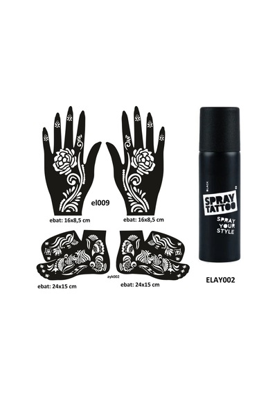 Airbrush Tattoo Gül Model El Ayak Geçici Dövme Seti Spray Tattoo Dark Siyah
