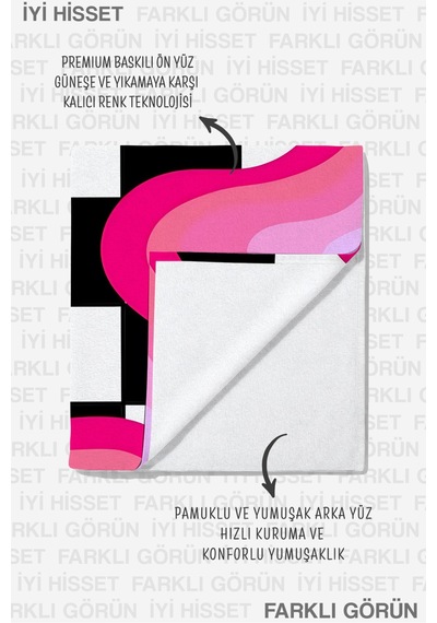 Damalı Modern Soyut Plaj Havlu Örtüsu - Pembe Siyah Retro Dalga Hızlı Kuruyan Mikrofiber Havlu Örtü Mat Yakamoz