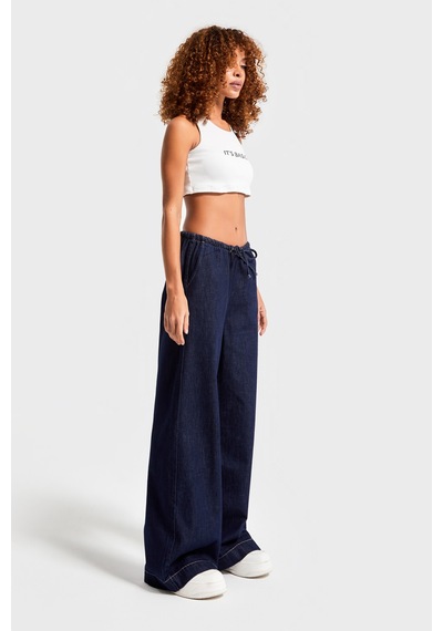 it's basic Kadın İndigo Renk 7w450 Rahat Kumaş Bol Kesim Denim