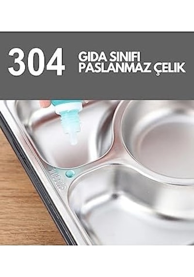 Bento 1600ml Lunchbox Tek Katlı 5 Bölmeli Çelik Sefer Tası Yemek Kutusu Açık Yeşil Bakır