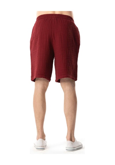 Eliş Şile Bezi Beli Lastikli Multi Diz Üstü Müslin Erkek Yazlık Şort Bordo Brd Bordo