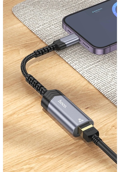 Hoco. Ua26 Tak Çalıştır Lightning To Rj45 100 Mbps Ethernet Dönüştürücü - Gri