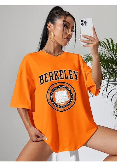 Uyguntarz Unisex Berkeley Baskılı T-shirt Turuncu